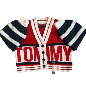 Tommy Hilfiger girls red knitted logo cardigan Size 2-3